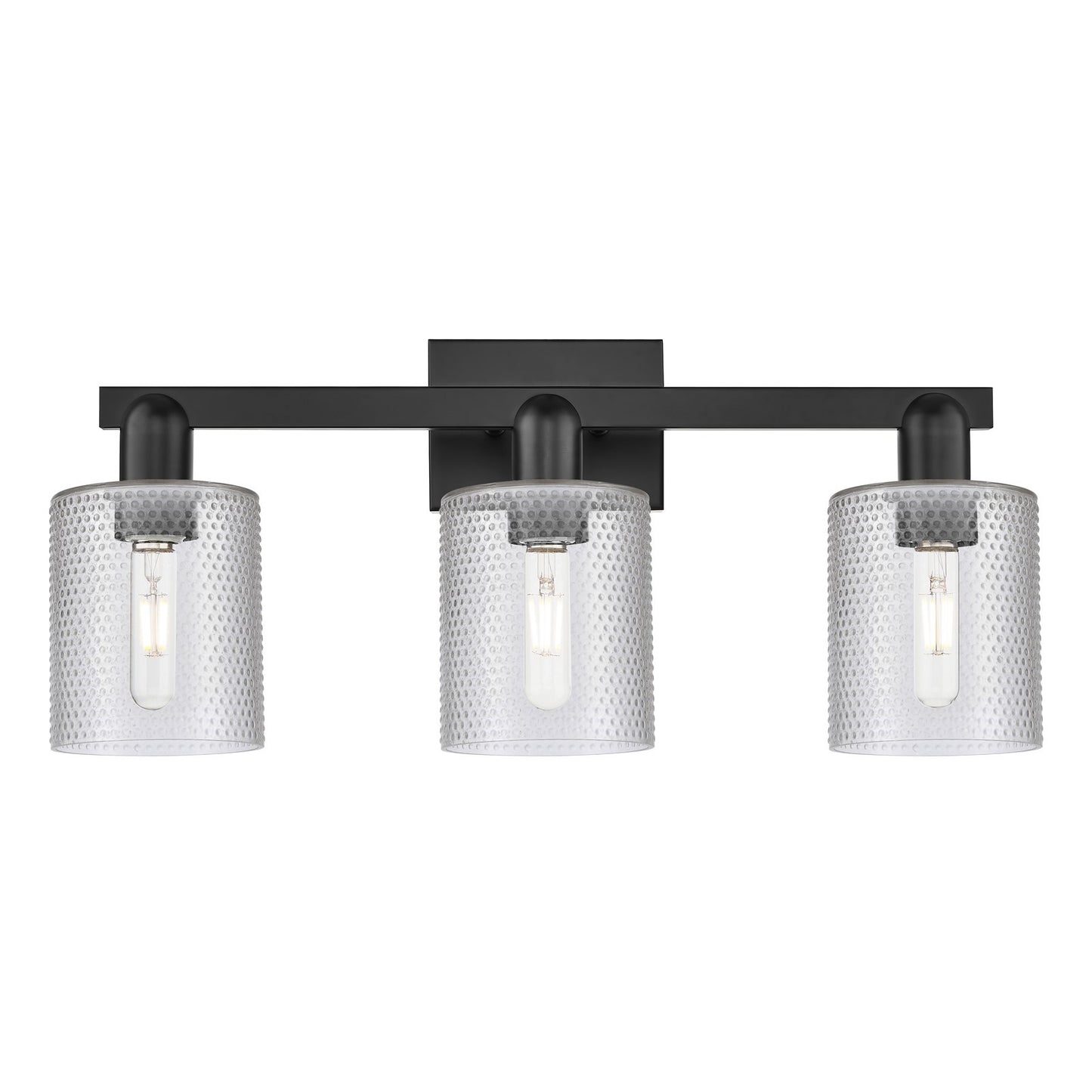 Innovations Cobbleskill 24in 3-Light Bath Vanity Light | Industrial Matte Black Steel and Clear Glass | Damp-Rated Bathroom Vanity | Model 716-3W-BK-G112