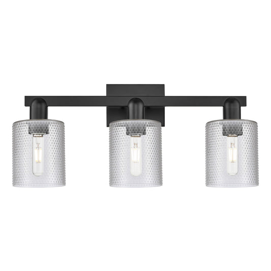 Innovations Cobbleskill 24in 3-Light Bath Vanity Light | Industrial Matte Black Steel and Clear Glass | Damp-Rated Bathroom Vanity | Model 716-3W-BK-G112
