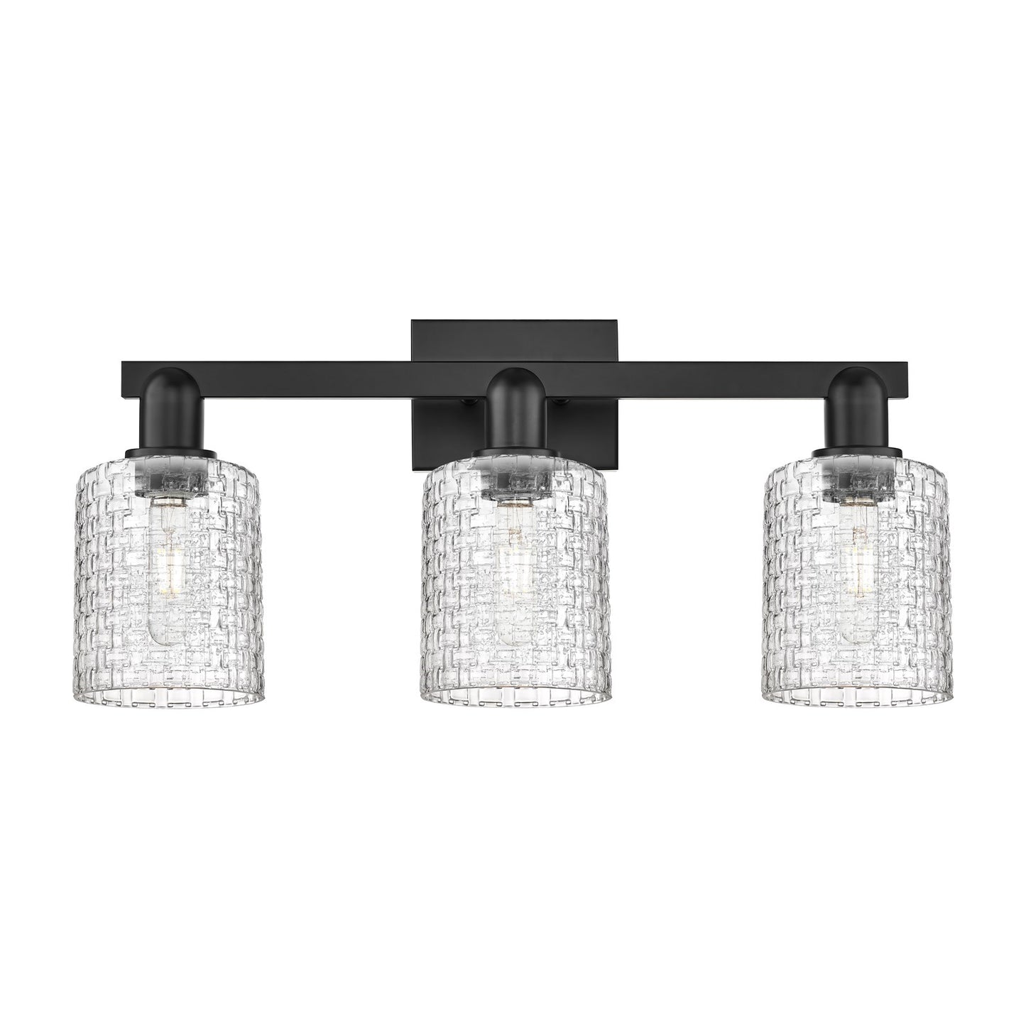 Innovations Cobbleskill 24in 3-Light Bath Vanity Light | Industrial Matte Black Steel and Clear Basket Weave Glass | Bathroom | Model 716-3W-BK-G112C-5CL