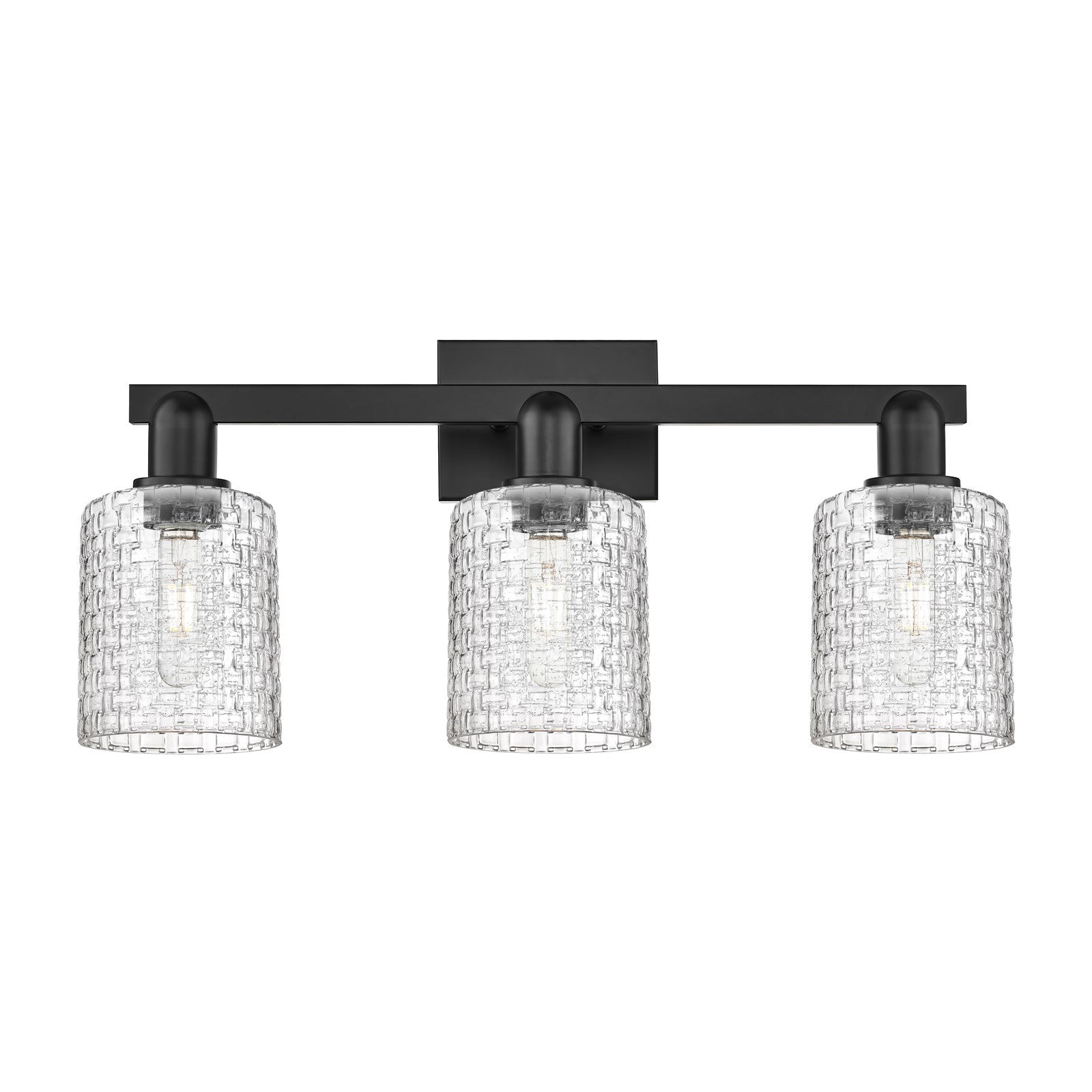 Innovations Cobbleskill 24in 3-Light Bath Vanity Light | Industrial Matte Black Steel and Clear Basket Weave Glass | Bathroom | Model 716-3W-BK-G112C-5CL