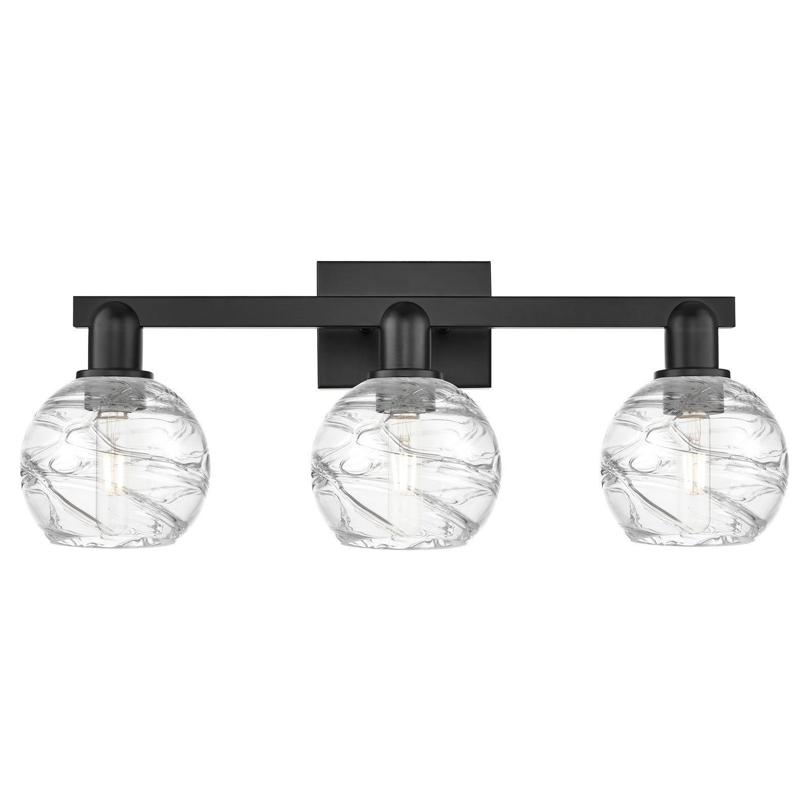 Innovations Athens Deco Swirl 26in 3-Light Bath Vanity | Industrial Matte Black Steel and Clear Deco Swirl Glass | Bathroom | Model 716-3W-BK-G1213-6CL