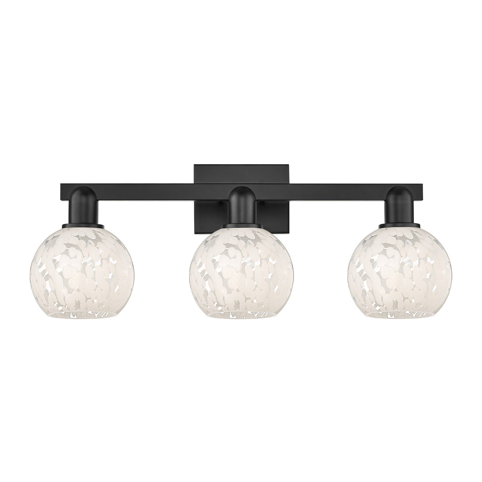 Innovations Arcadia 25in 3-Light Bath Vanity | Industrial Matte Black Steel and White Mouchette Glass | Bathroom Vanity Light | Model 716-3W-BK-G1216-6WM