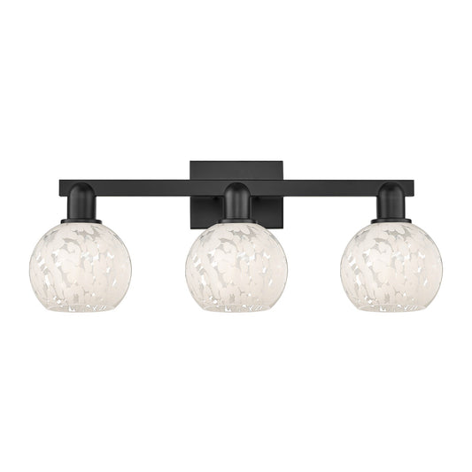 Innovations Arcadia 25in 3-Light Bath Vanity | Industrial Matte Black Steel and White Mouchette Glass | Bathroom Vanity Light | Model 716-3W-BK-G1216-6WM