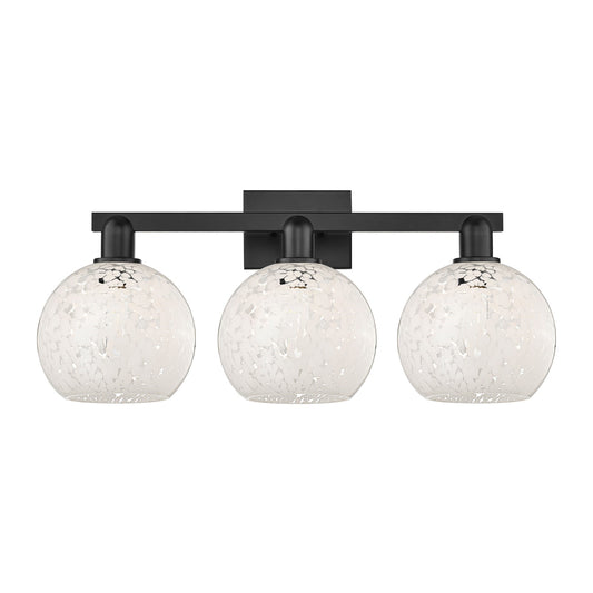 Innovations Arcadia 27in 3-Light Bath Vanity | Industrial Matte Black Steel and White Mouchette Glass | Bathroom Vanity | 27 x | Model 716-3W-BK-G1216-8WM