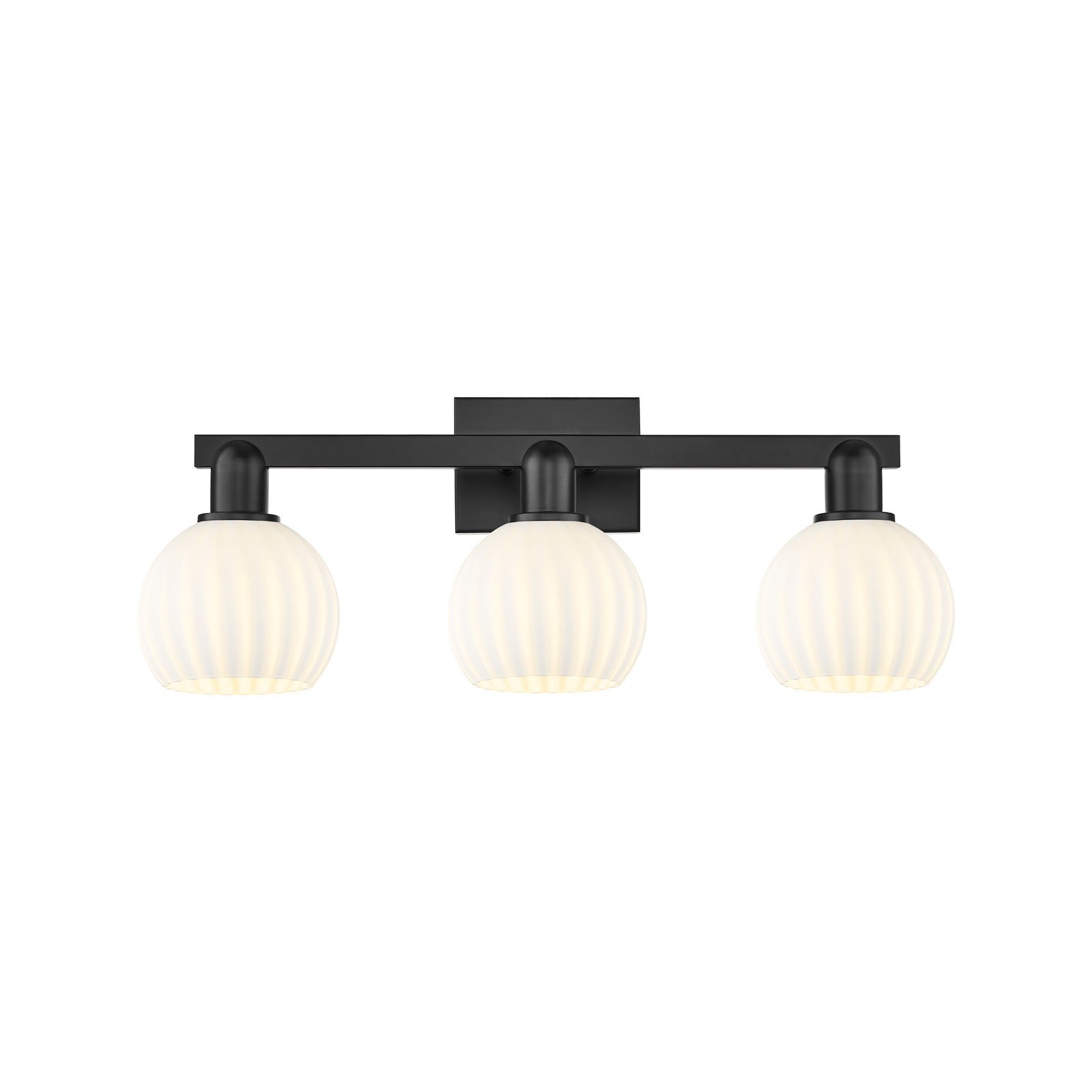Innovations Lighting White Venetian 25in 3-Light Bath Vanity | Industrial Matte Black and White Venetian Glass | Bathroom | Model 716-3W-BK-G1217-6WV