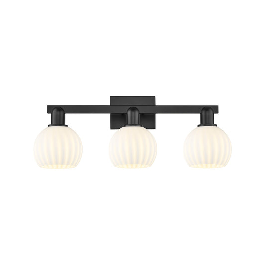 Innovations Lighting White Venetian 25in 3-Light Bath Vanity | Industrial Matte Black and White Venetian Glass | Bathroom | Model 716-3W-BK-G1217-6WV