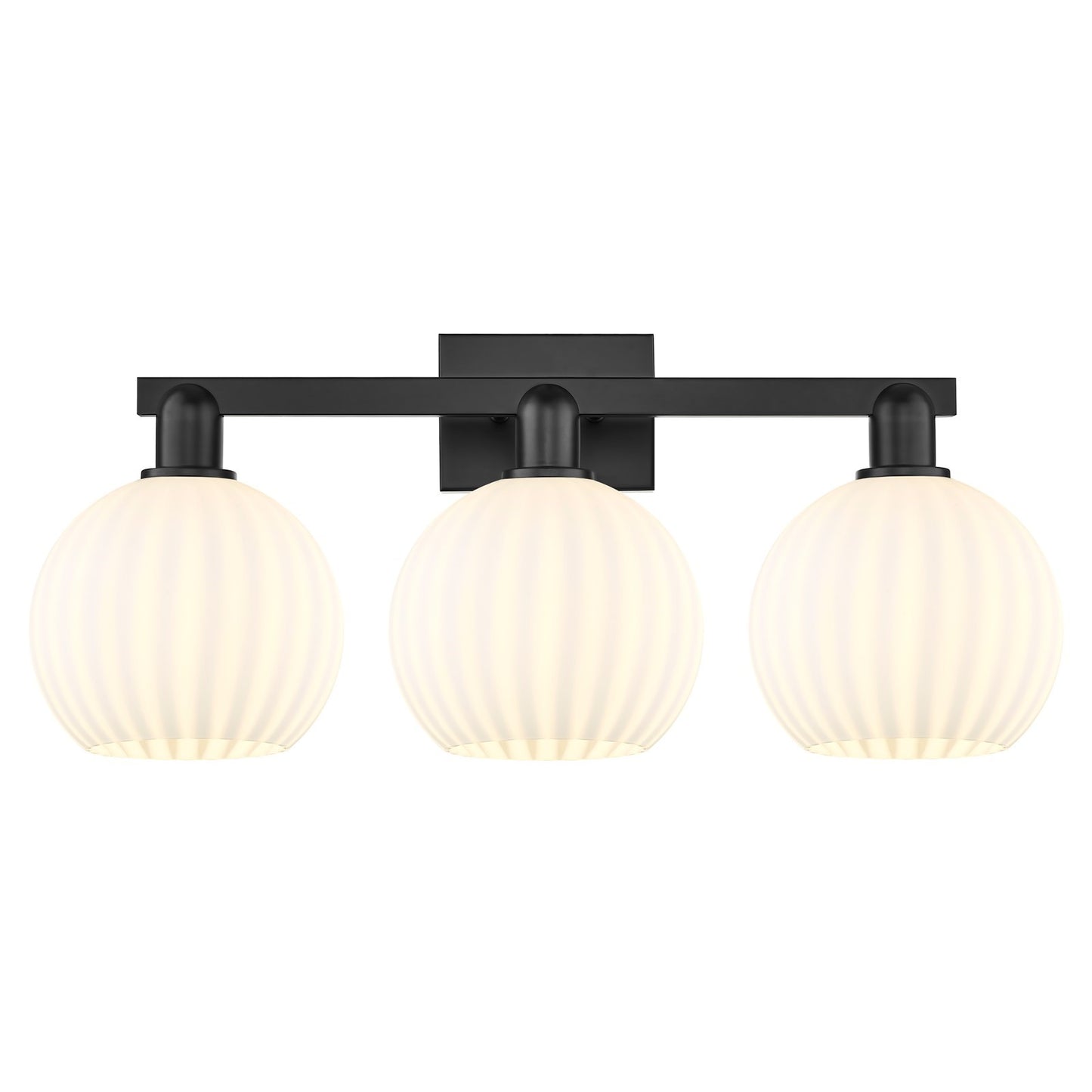 Innovations Lighting White Venetian 27in 3-Light Bath Vanity | Industrial Matte Black Steel and White Venetian Glass | Model 716-3W-BK-G1217-8WV