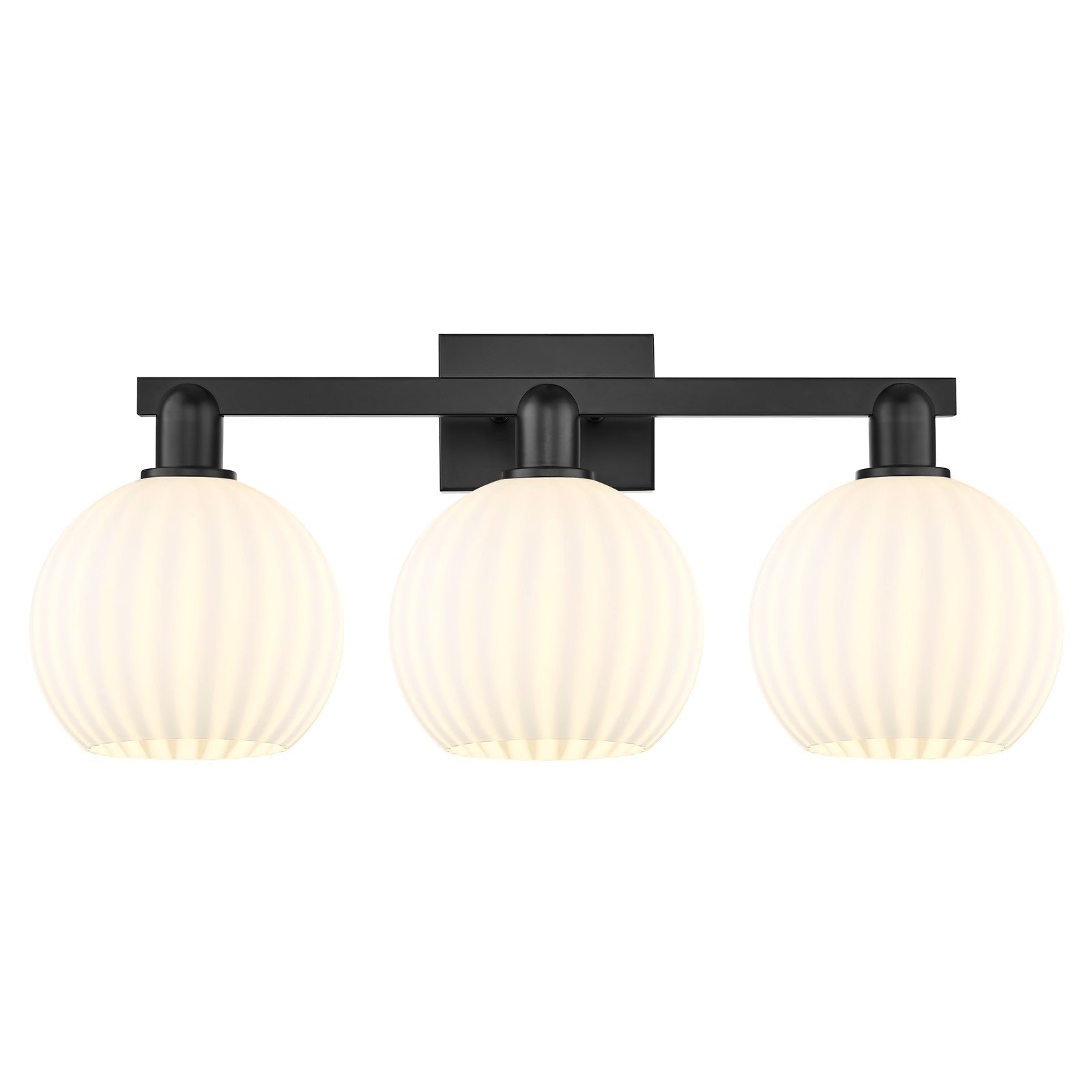 Innovations Lighting White Venetian 27in 3-Light Bath Vanity | Industrial Matte Black Steel and White Venetian Glass | Model 716-3W-BK-G1217-8WV