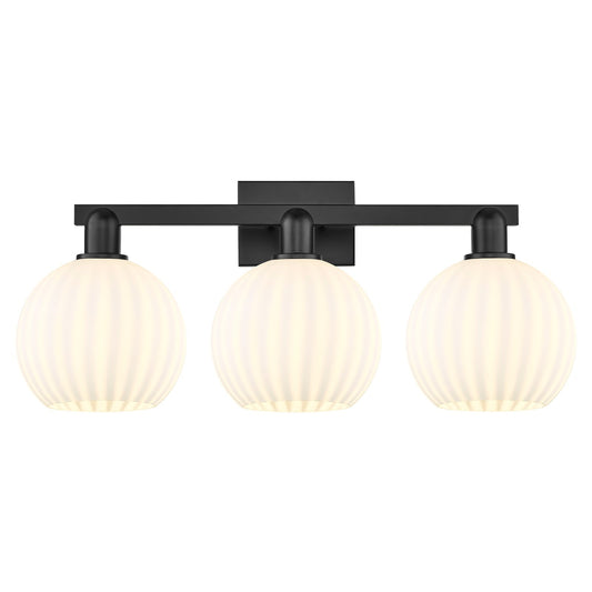 Innovations Lighting White Venetian 27in 3-Light Bath Vanity | Industrial Matte Black Steel and White Venetian Glass | Model 716-3W-BK-G1217-8WV