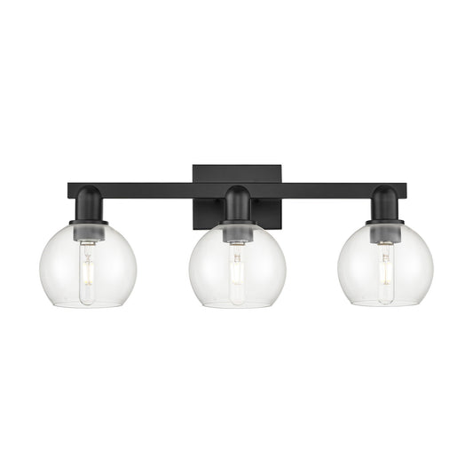 Innovations Athens 25in 3-Light Bath Vanity Light | Industrial Matte Black Steel and Clear Glass | Bathroom Vanity | 24.88 x 7.44 | Model 716-3W-BK-G122-6