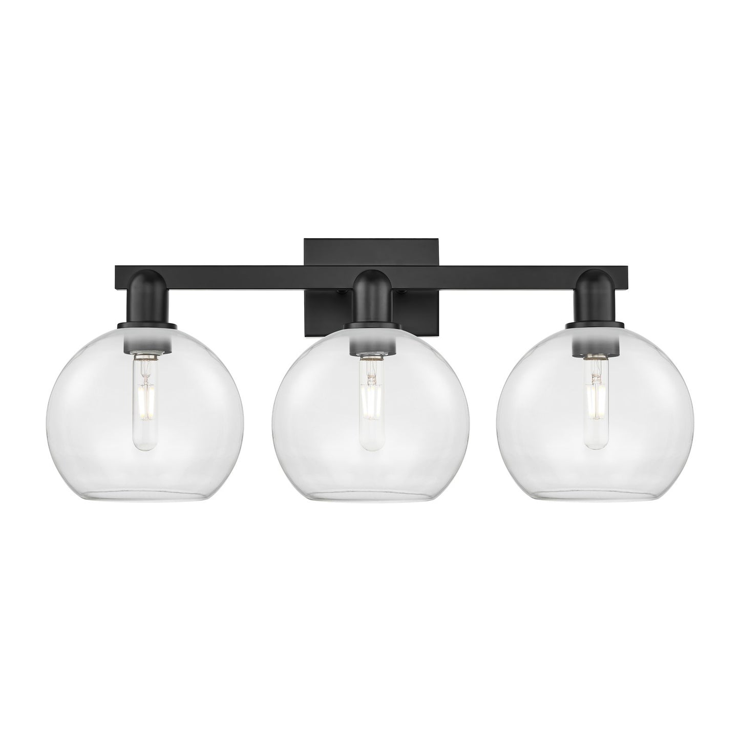 Innovations Athens 27in 3-Light Bath Vanity Light | Industrial Matte Black Steel and Clear Glass | Bathroom Vanity | 27 x 11.75 x | Model 716-3W-BK-G122-8