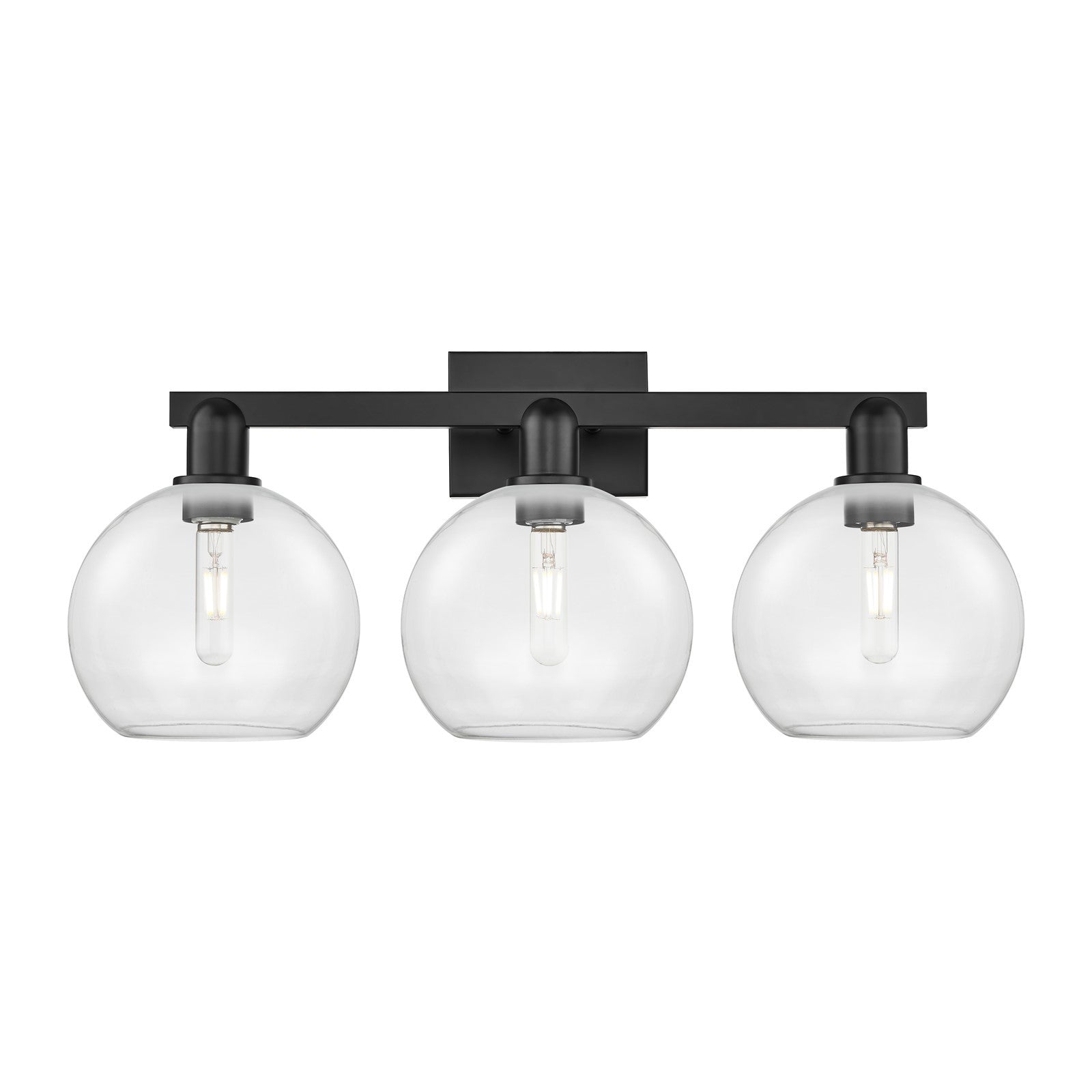 Innovations Athens 27in 3-Light Bath Vanity Light | Industrial Matte Black Steel and Clear Glass | Bathroom Vanity | 27 x 11.75 x | Model 716-3W-BK-G122-8