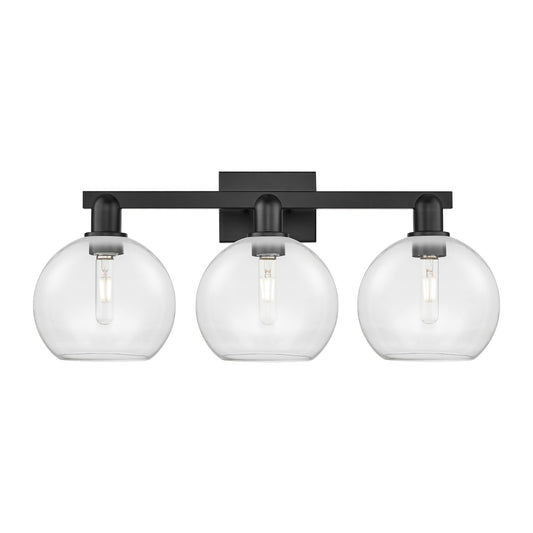 Innovations Athens 27in 3-Light Bath Vanity Light | Industrial Matte Black Steel and Clear Glass | Bathroom Vanity | 27 x 11.75 x | Model 716-3W-BK-G122-8