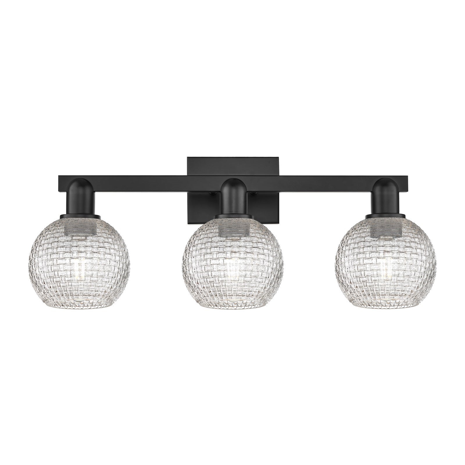 Innovations Athens 25in 3-Light Bath Vanity Light | Industrial Matte Black Steel and Clear Basket Weave Glass | Bathroom | Model 716-3W-BK-G122C-6CL