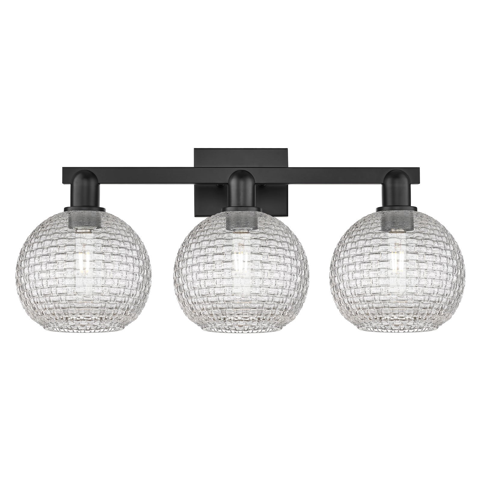 Innovations Athens 27in 3-Light Bath Vanity Light | Industrial Matte Black Steel and Clear Basket Weave Glass | Bathroom | Model 716-3W-BK-G122C-8CL