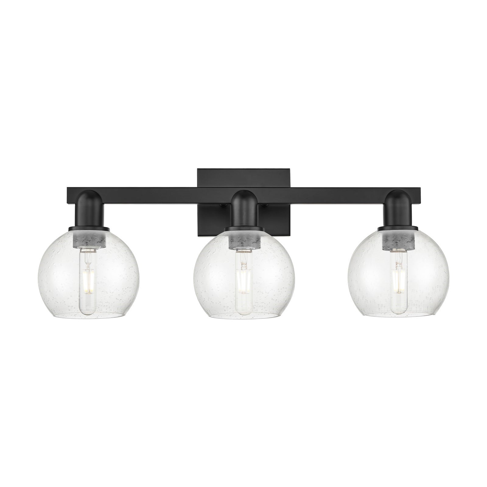 Innovations Athens 25in 3-Light Bath Vanity Light | Industrial Matte Black Steel and Seedy Glass | Bathroom Vanity | 24.88 x 9.62 | Model 716-3W-BK-G124-6