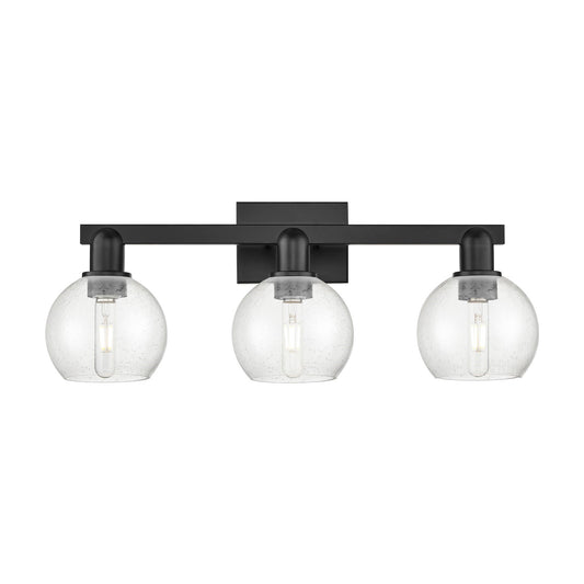 Innovations Athens 25in 3-Light Bath Vanity Light | Industrial Matte Black Steel and Seedy Glass | Bathroom Vanity | 24.88 x 9.62 | Model 716-3W-BK-G124-6