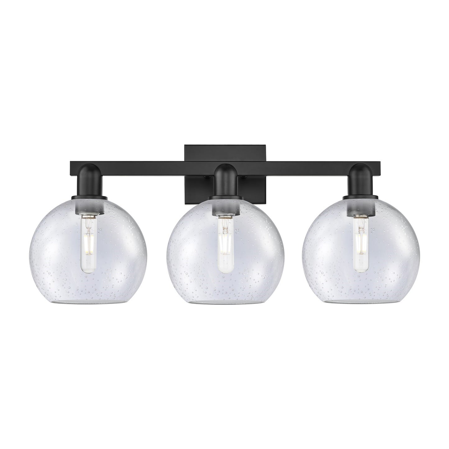 Innovations Athens 27in 3-Light Bath Vanity Light | Industrial Matte Black Steel and Seedy Glass | Bathroom Vanity | 27 x 11.75 x | Model 716-3W-BK-G124-8