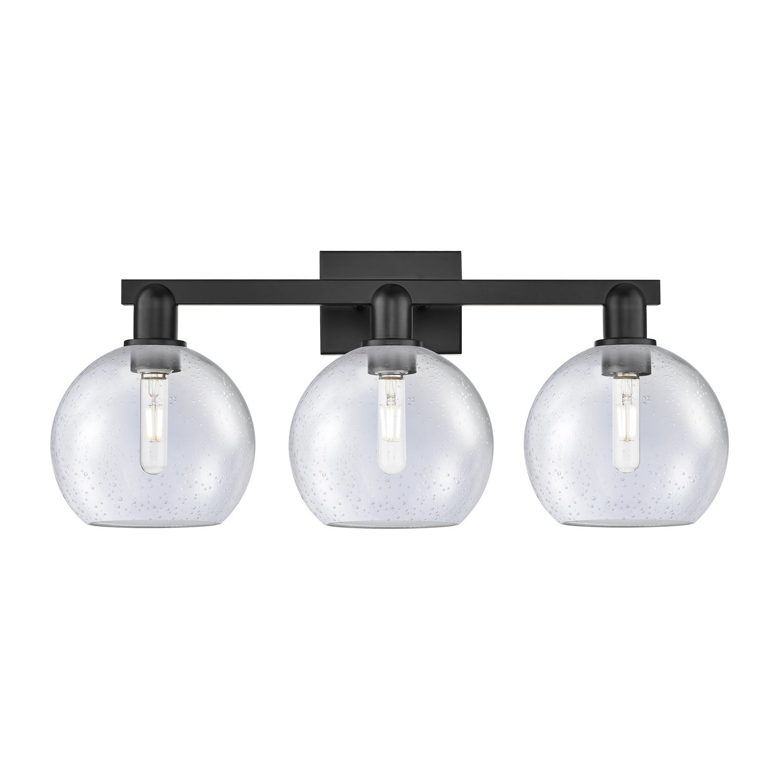 Innovations Athens 27in 3-Light Bath Vanity Light | Industrial Matte Black Steel and Seedy Glass | Bathroom Vanity | 27 x 11.75 x | Model 716-3W-BK-G124-8