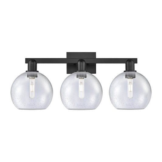 Innovations Athens 27in 3-Light Bath Vanity Light | Industrial Matte Black Steel and Seedy Glass | Bathroom Vanity | 27 x 11.75 x | Model 716-3W-BK-G124-8