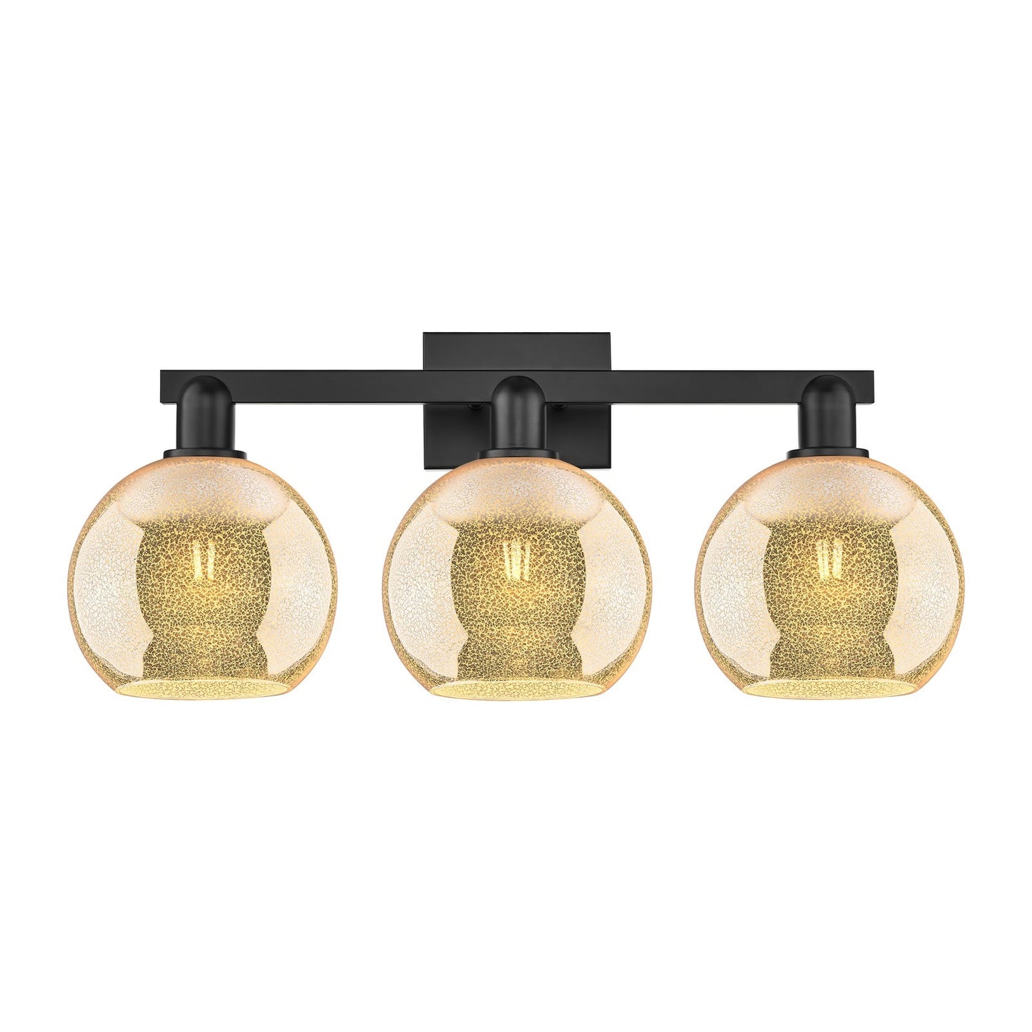 Innovations Athens 27in 3-Light Bath Vanity Light | Industrial Matte Black Steel and Mercury Glass | Bathroom Vanity | 27 x 11.75 | Model 716-3W-BK-G128-8