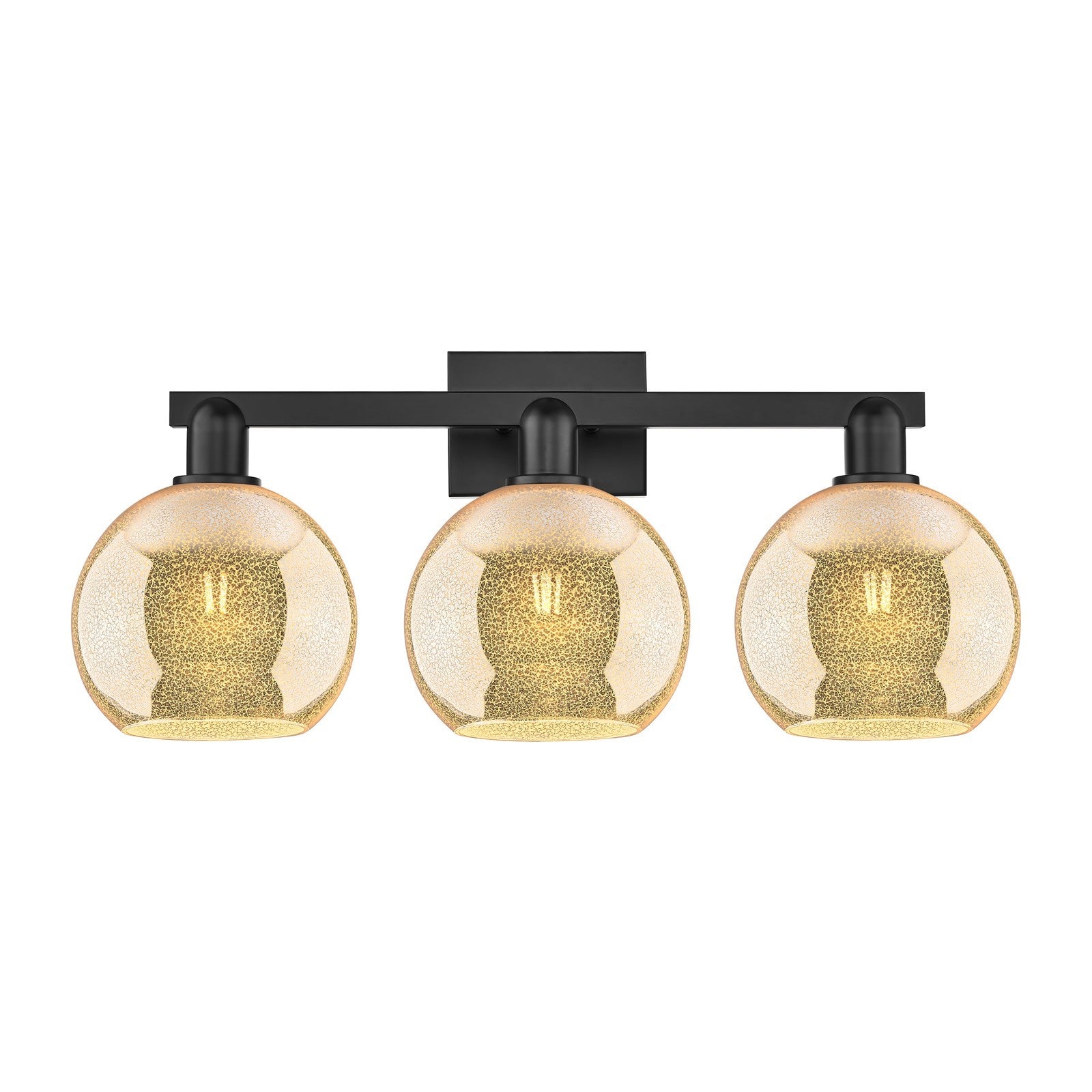 Innovations Athens 27in 3-Light Bath Vanity Light | Industrial Matte Black Steel and Mercury Glass | Bathroom Vanity | 27 x 11.75 | Model 716-3W-BK-G128-8