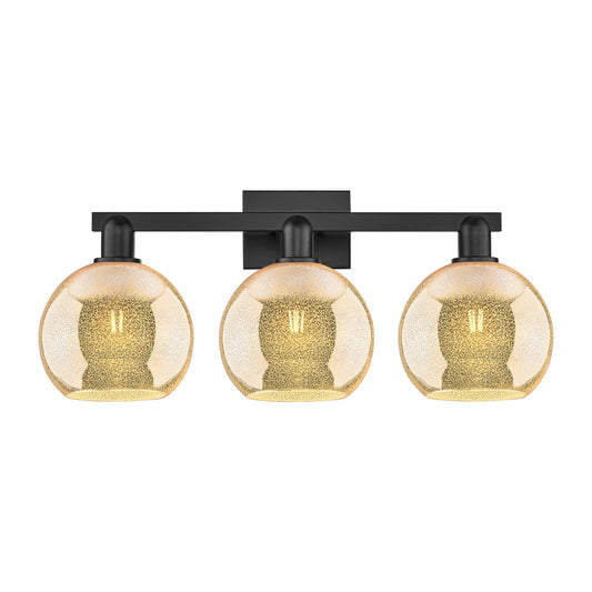 Innovations Athens 27in 3-Light Bath Vanity Light | Industrial Matte Black Steel and Mercury Glass | Bathroom Vanity | 27 x 11.75 | Model 716-3W-BK-G128-8