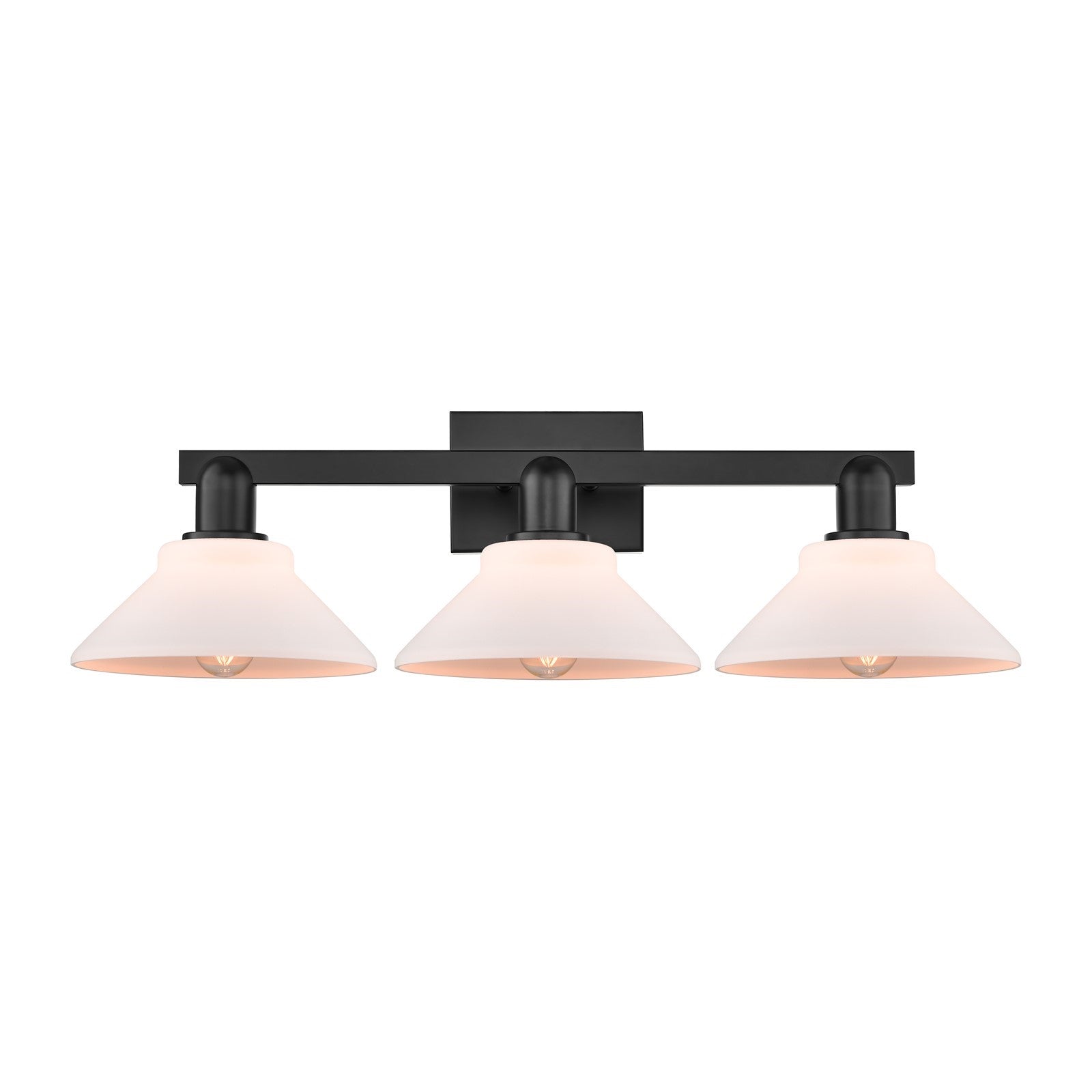 Innovations Orwell 27in 3-Light Bath Vanity Light | Industrial Matte Black Steel and Matte White Glass | Bathroom Vanity | 27.38 x | Model 716-3W-BK-G131