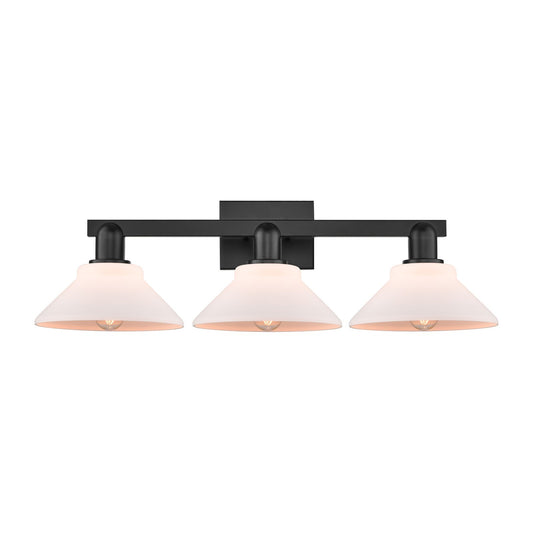 Innovations Orwell 27in 3-Light Bath Vanity Light | Industrial Matte Black Steel and Matte White Glass | Bathroom Vanity | 27.38 x | Model 716-3W-BK-G131
