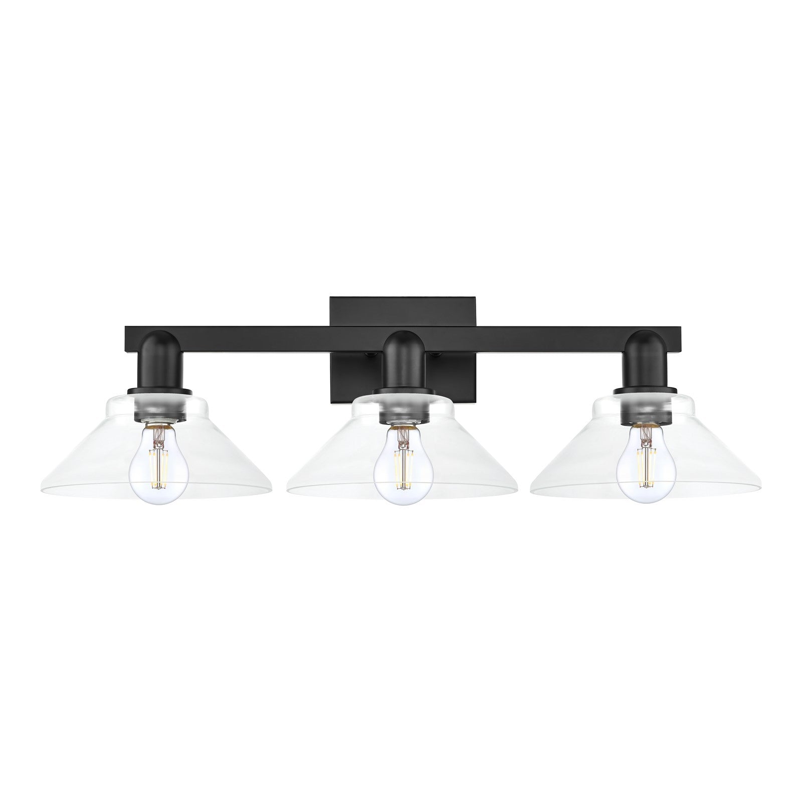 Innovations Orwell 27in 3-Light Bath Vanity Light | Industrial Matte Black Steel and Clear Glass | Bathroom Vanity | 27.38 x 8.75 x | Model 716-3W-BK-G132