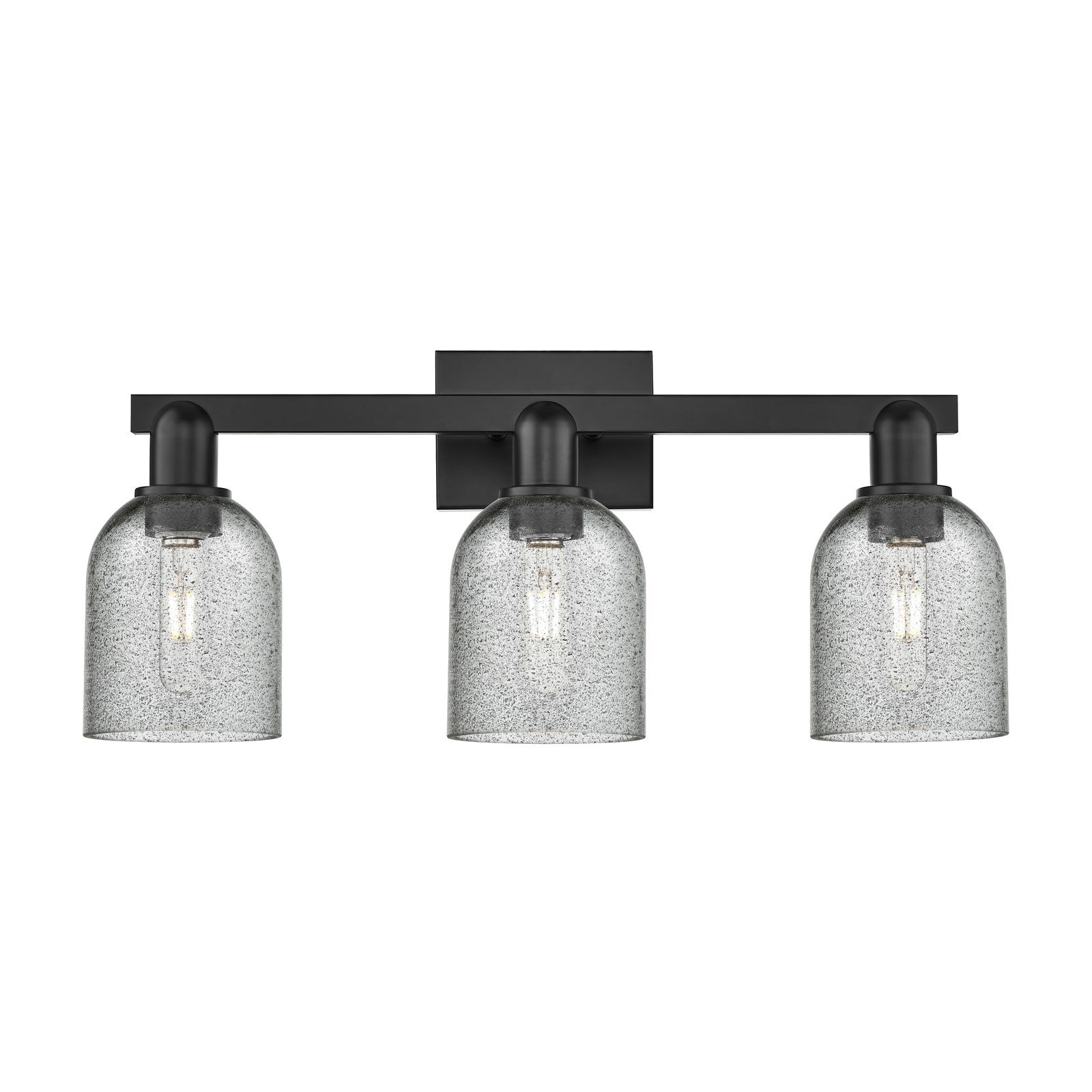 Innovations Caledonia 24in 3-Light Bath Vanity Light | Industrial Matte Black Steel and Charcoal Glass | Bathroom Vanity | 24 x | Model 716-3W-BK-G257