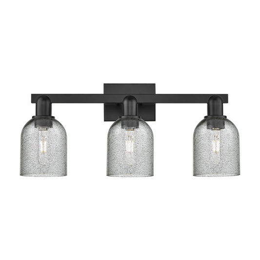 Innovations Caledonia 24in 3-Light Bath Vanity Light | Industrial Matte Black Steel and Charcoal Glass | Bathroom Vanity | 24 x | Model 716-3W-BK-G257