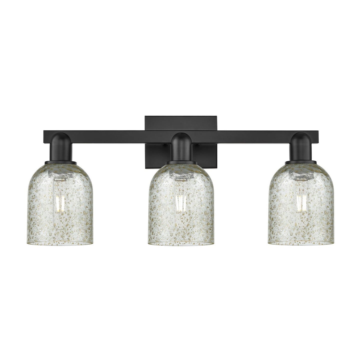 Innovations Caledonia 24in 3-Light Bath Vanity Light | Industrial Matte Black Steel and Mica Glass | Bathroom Vanity | 24 x 10.75 x | Model 716-3W-BK-G259
