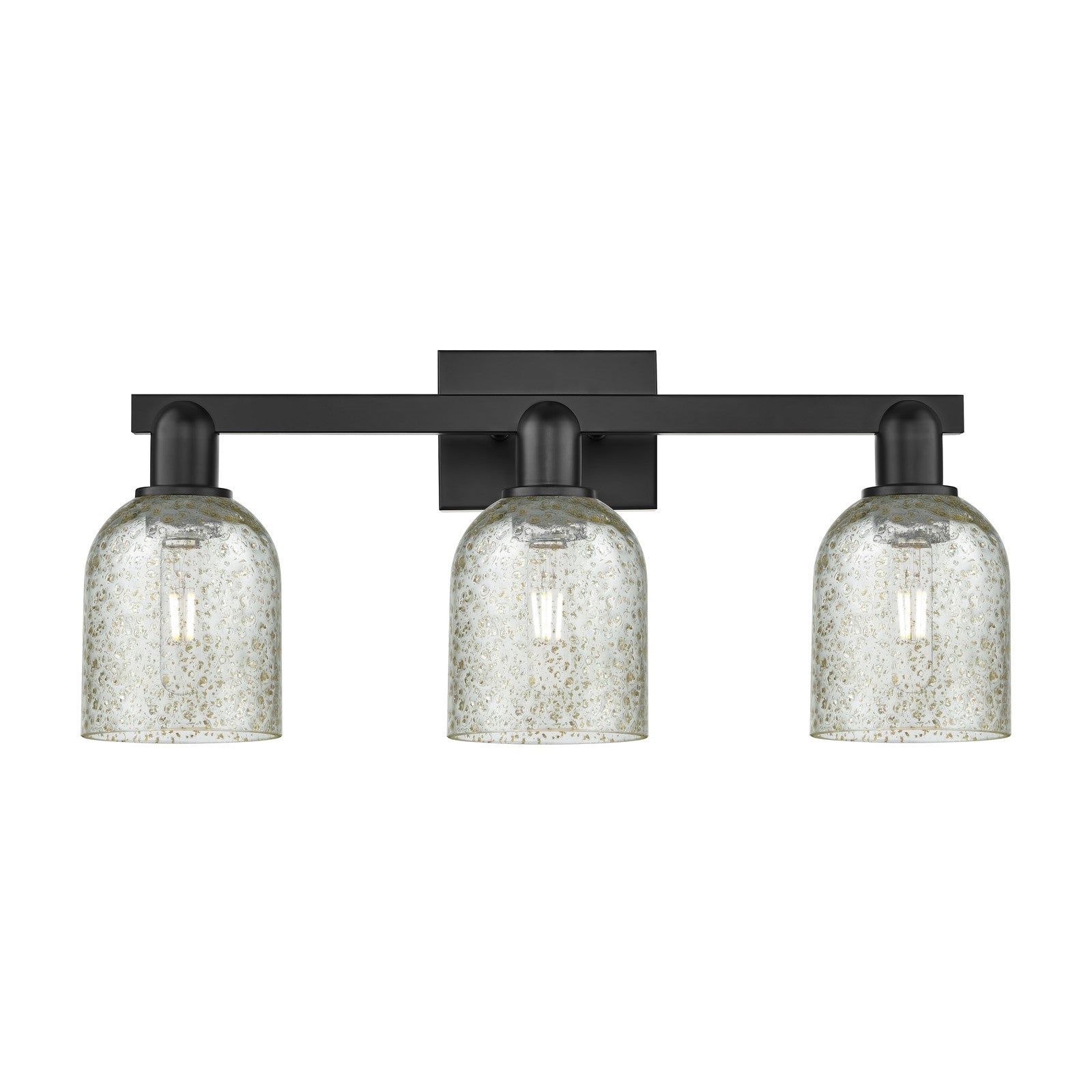 Innovations Caledonia 24in 3-Light Bath Vanity Light | Industrial Matte Black Steel and Mica Glass | Bathroom Vanity | 24 x 10.75 x | Model 716-3W-BK-G259
