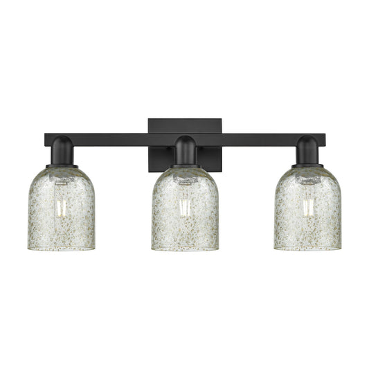 Innovations Caledonia 24in 3-Light Bath Vanity Light | Industrial Matte Black Steel and Mica Glass | Bathroom Vanity | 24 x 10.75 x | Model 716-3W-BK-G259