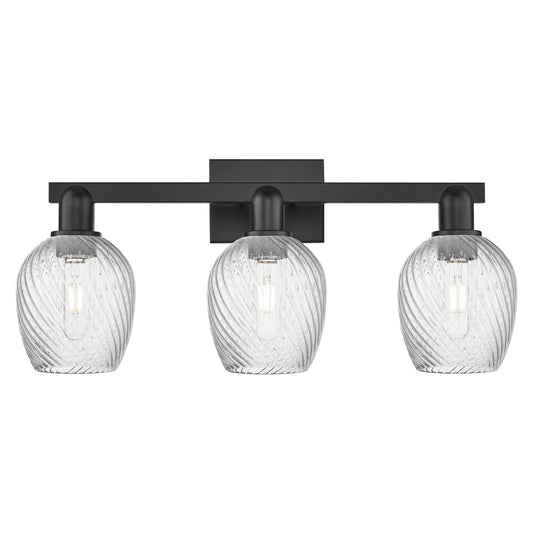 Innovations Salina 25in 3-Light Bath Vanity Light | Industrial Matte Black Steel and Clear Spiral Fluted Glass | Bathroom Vanity | Model 716-3W-BK-G292