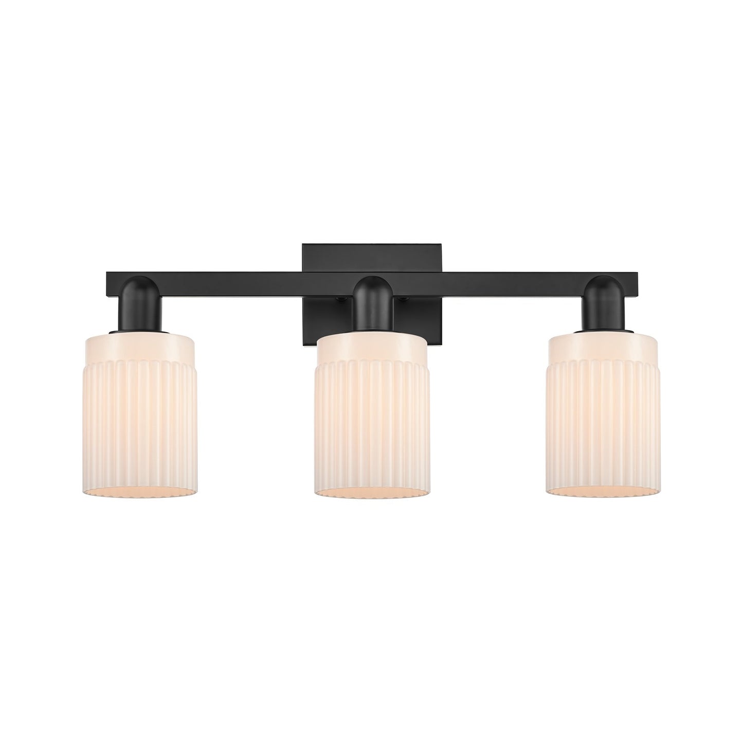 Innovations Hadley 24in 3-Light Bath Vanity Light | Industrial Matte Black Steel and Matte White Ribbed Glass | Bathroom Vanity | Model 716-3W-BK-G341