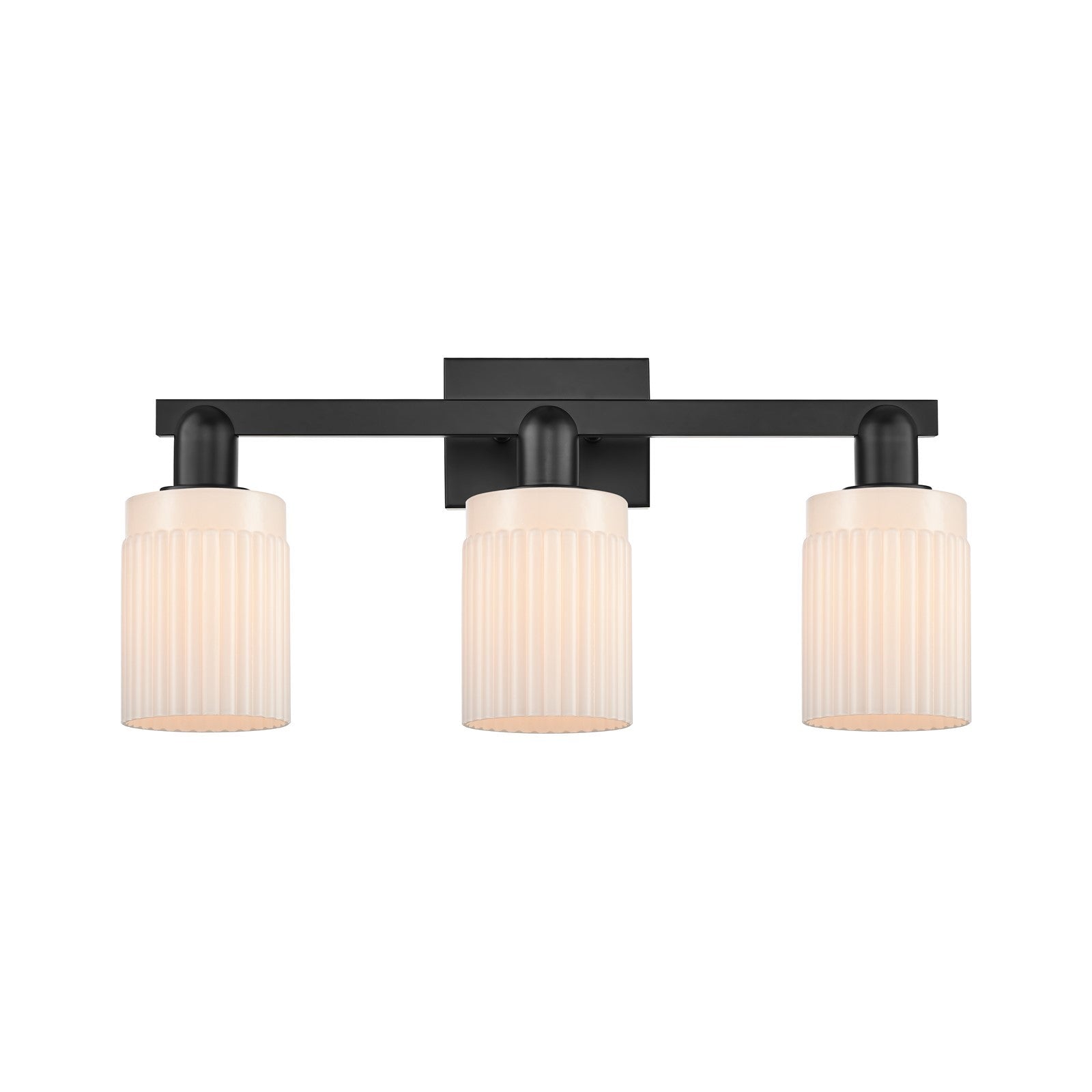 Innovations Hadley 24in 3-Light Bath Vanity Light | Industrial Matte Black Steel and Matte White Ribbed Glass | Bathroom Vanity | Model 716-3W-BK-G341