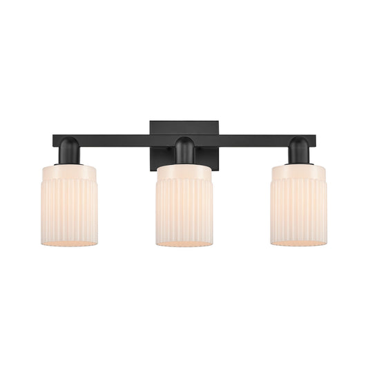 Innovations Hadley 24in 3-Light Bath Vanity Light | Industrial Matte Black Steel and Matte White Ribbed Glass | Bathroom Vanity | Model 716-3W-BK-G341