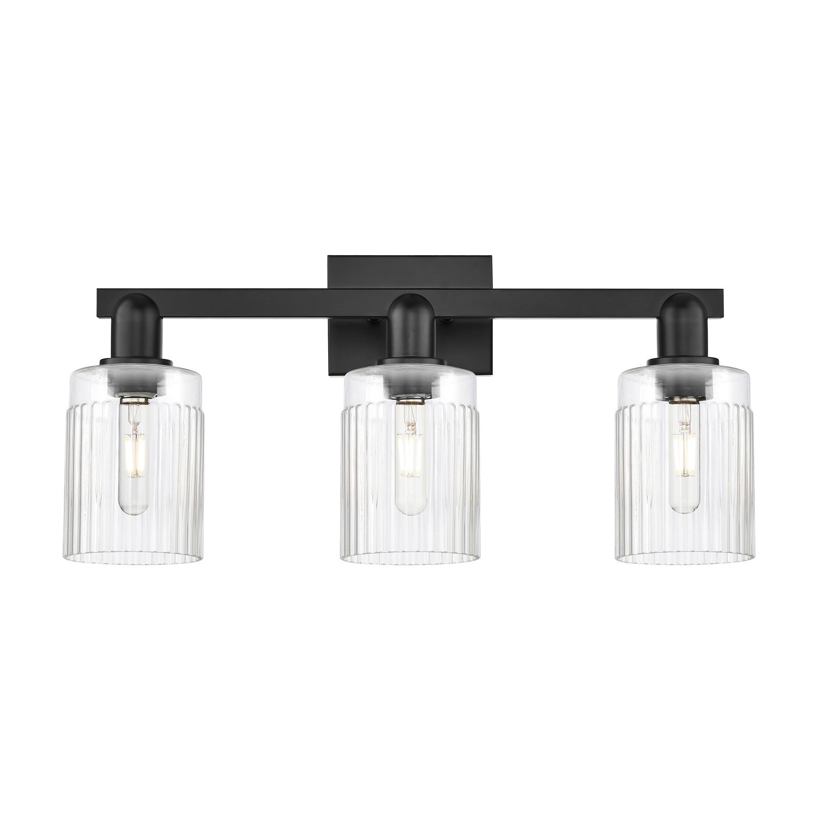 Innovations Hadley 24in 3-Light Bath Vanity Light | Industrial Matte Black Steel and Clear Ribbed Glass | Bathroom Vanity | 23.5 x | Model 716-3W-BK-G342