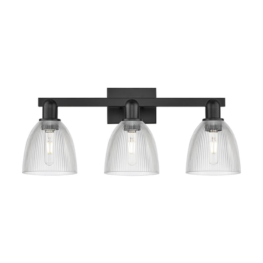 Innovations Castile 25in 3-Light Bath Vanity Light | Industrial Matte Black Steel and Clear Glass | Bathroom Vanity | 25 x 10.75 x | Model 716-3W-BK-G382