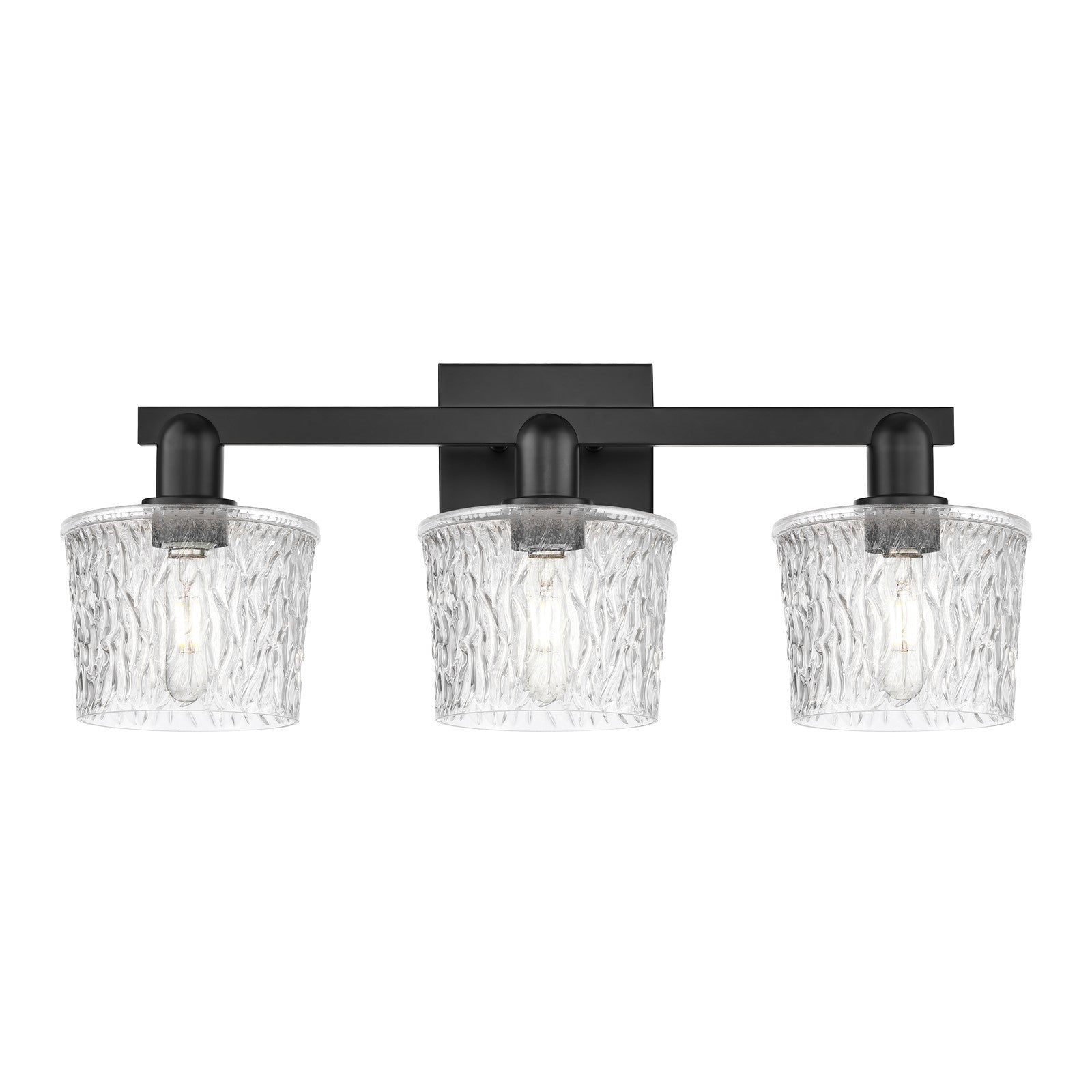 Innovations Niagara 26in 3-Light Bath Vanity Light | Industrial Matte Black Steel and Clear Glass | Bathroom Vanity | 25.5 x 10.25 | Model 716-3W-BK-G402