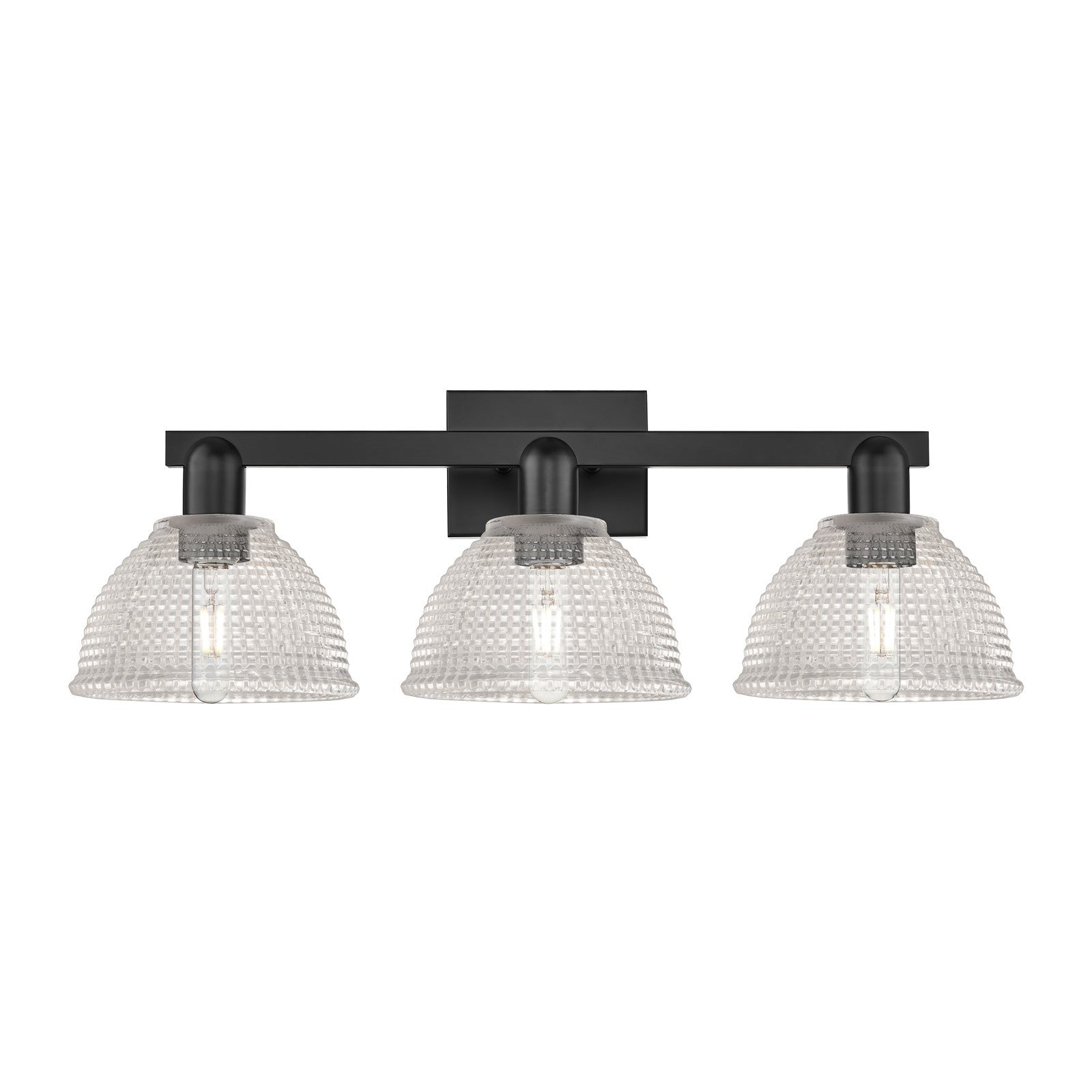 Innovations Arietta 27in 3-Light Bath Vanity Light | Industrial Matte Black Steel and Clear Glass | Bathroom Vanity | 27 x 8.5 x | Model 716-3W-BK-G422