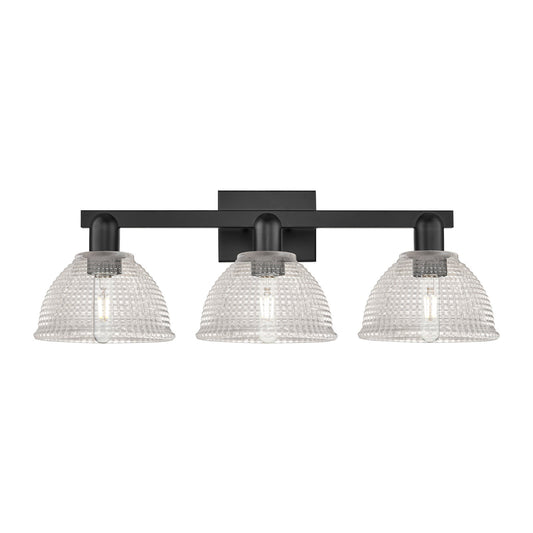 Innovations Arietta 27in 3-Light Bath Vanity Light | Industrial Matte Black Steel and Clear Glass | Bathroom Vanity | 27 x 8.5 x | Model 716-3W-BK-G422