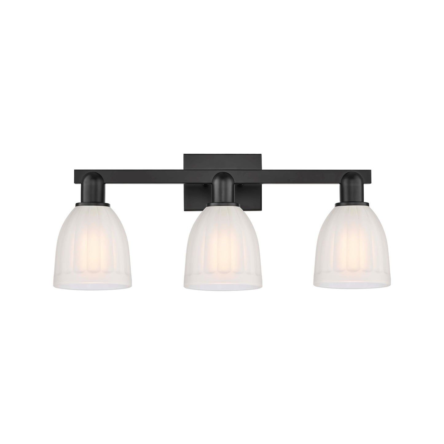 Innovations Brookfield 25in 3-Light Bath Vanity Light | Industrial Matte Black Steel and White Frosted Ribbed Glass | Bathroom | Model 716-3W-BK-G441