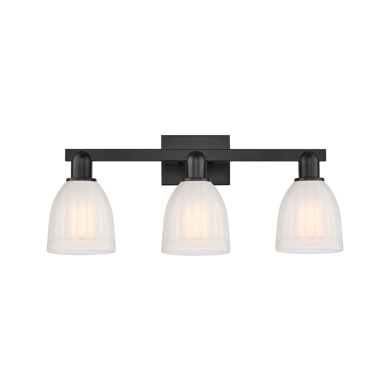 Innovations Brookfield 25in 3-Light Bath Vanity Light | Industrial Matte Black Steel and White Frosted Ribbed Glass | Bathroom | Model 716-3W-BK-G441
