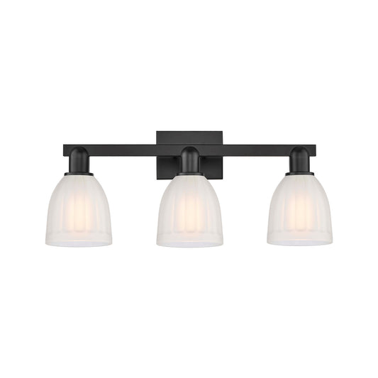 Innovations Brookfield 25in 3-Light Bath Vanity Light | Industrial Matte Black Steel and White Frosted Ribbed Glass | Bathroom | Model 716-3W-BK-G441