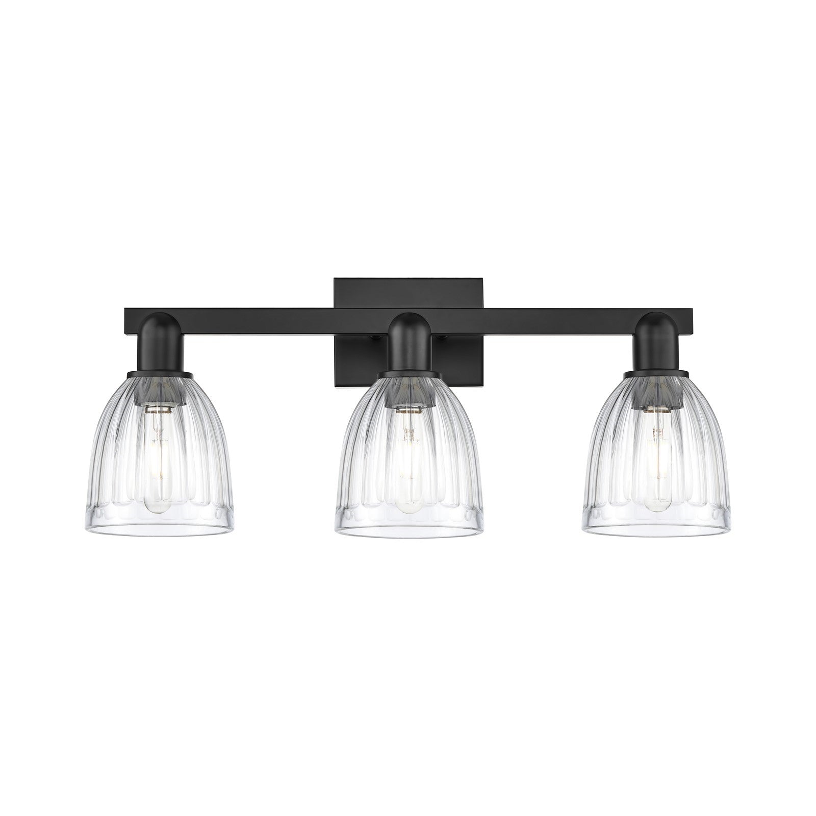 Innovations Brookfield 25in 3-Light Bath Vanity Light | Industrial Matte Black Steel and Clear Ribbed Glass | Bathroom Vanity | Model 716-3W-BK-G442