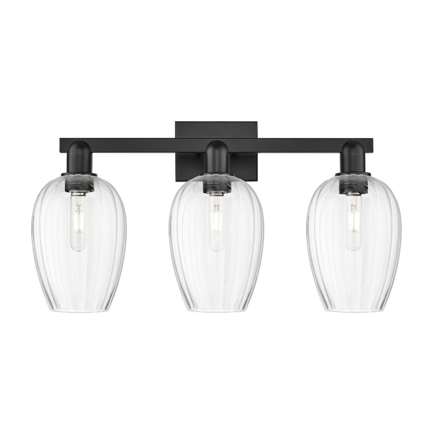 Innovations Preston Flute 26in 3-Light Bath Vanity Light | Industrial Matte Black Steel and Clear Glass | Bathroom Vanity & | Model 716-3W-BK-G457-6CL