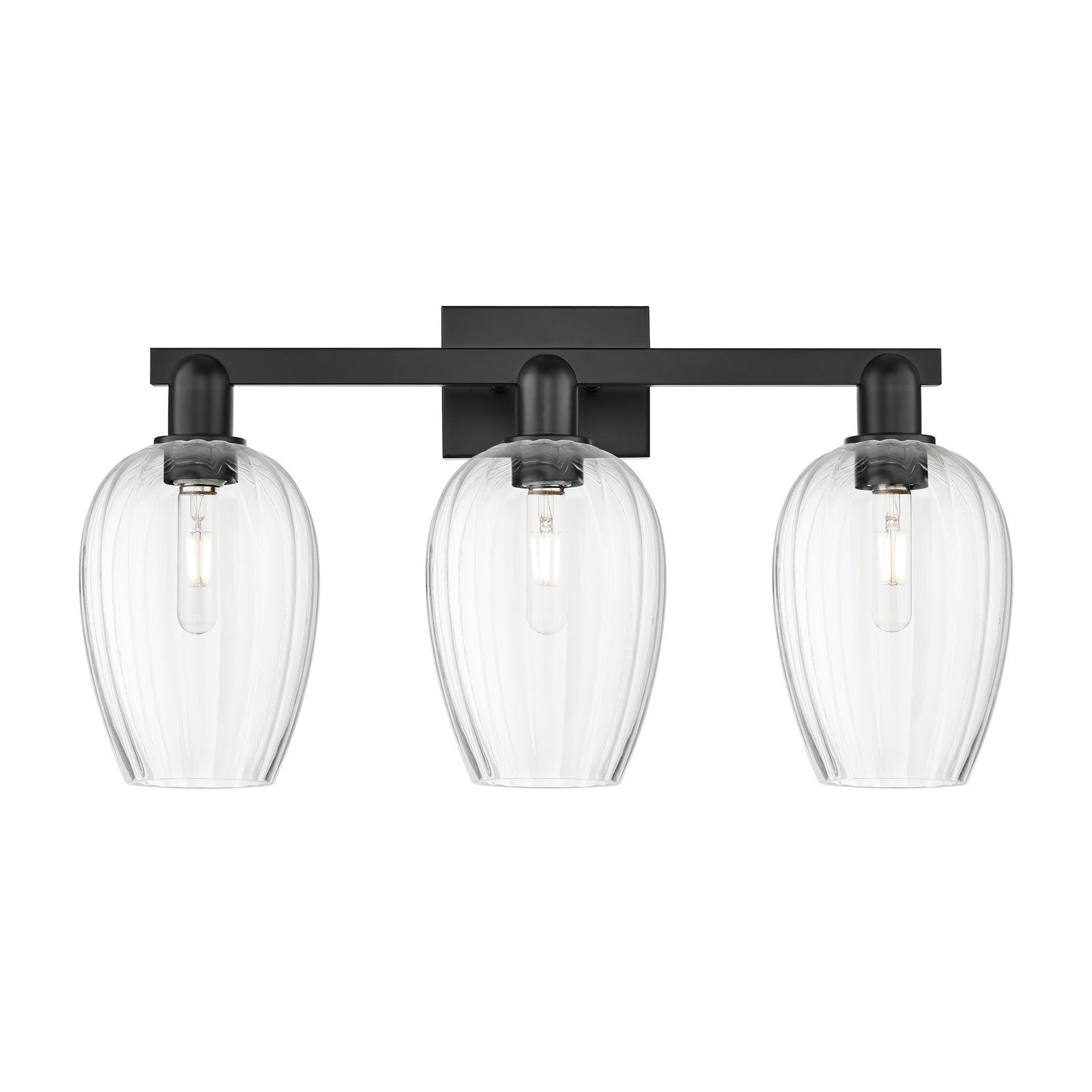 Innovations Preston Flute 26in 3-Light Bath Vanity Light | Industrial Matte Black Steel and Clear Glass | Bathroom Vanity & | Model 716-3W-BK-G457-6CL